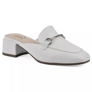 Zara White Leather Mules with Silver Accent